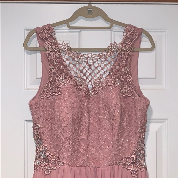 Blush Pink Long Formal Beaded Dress - Picture 5 of 6